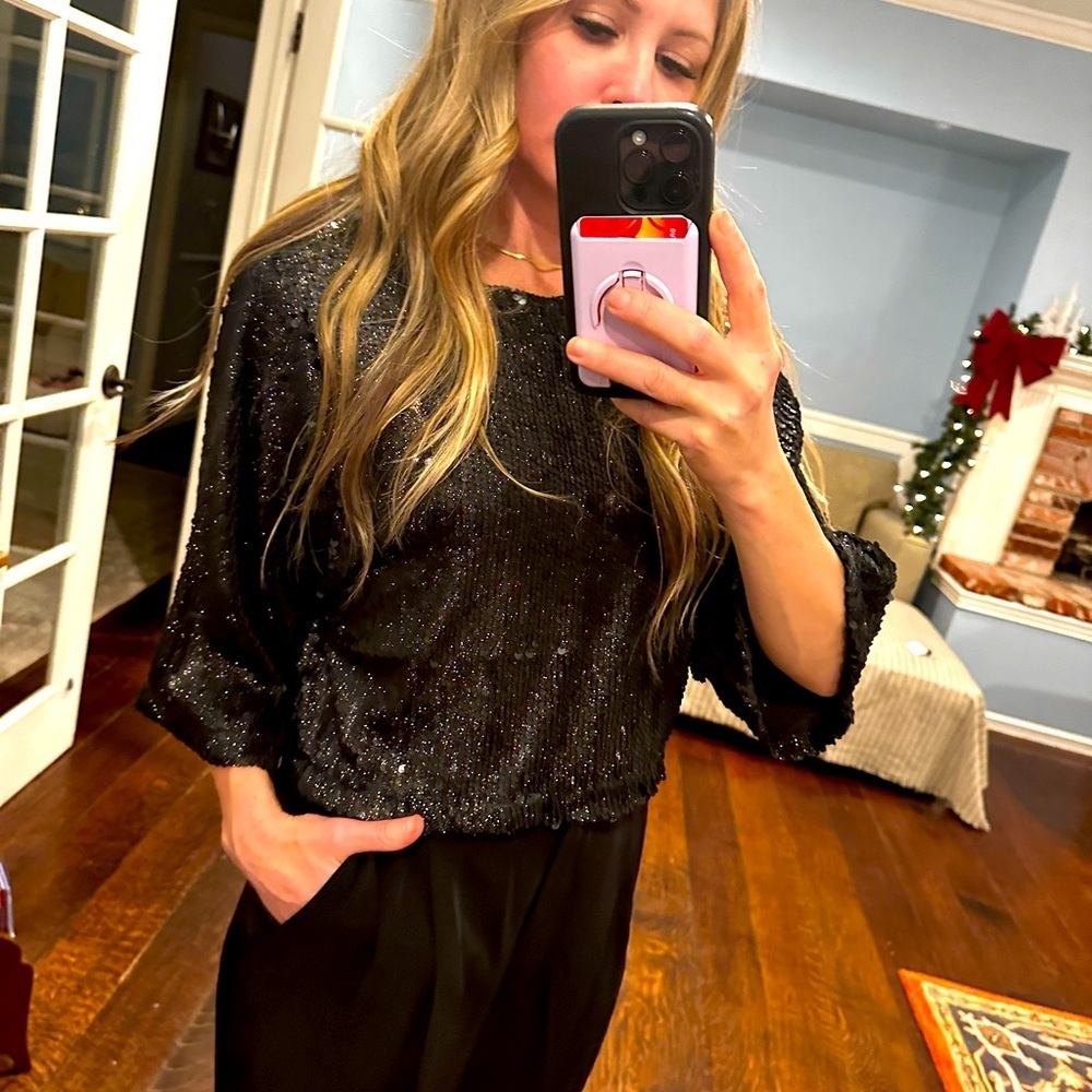 Black sequin party top size 6
